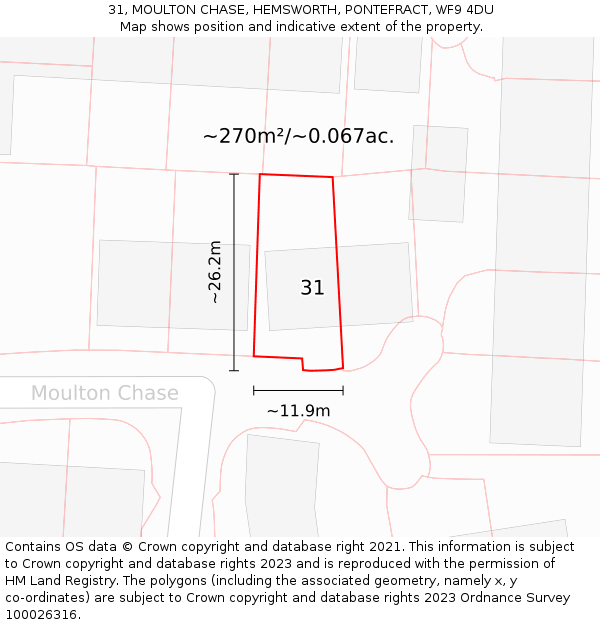31, MOULTON CHASE, HEMSWORTH, PONTEFRACT, WF9 4DU: Plot and title map