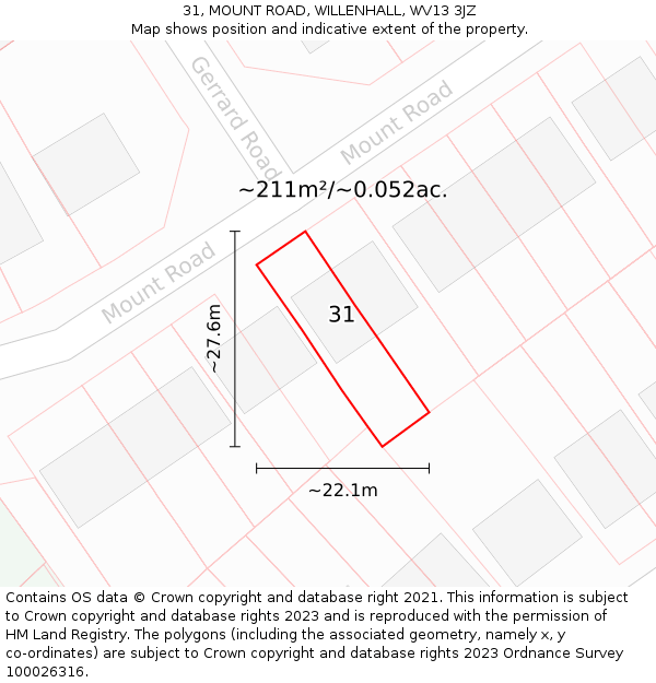 31, MOUNT ROAD, WILLENHALL, WV13 3JZ: Plot and title map