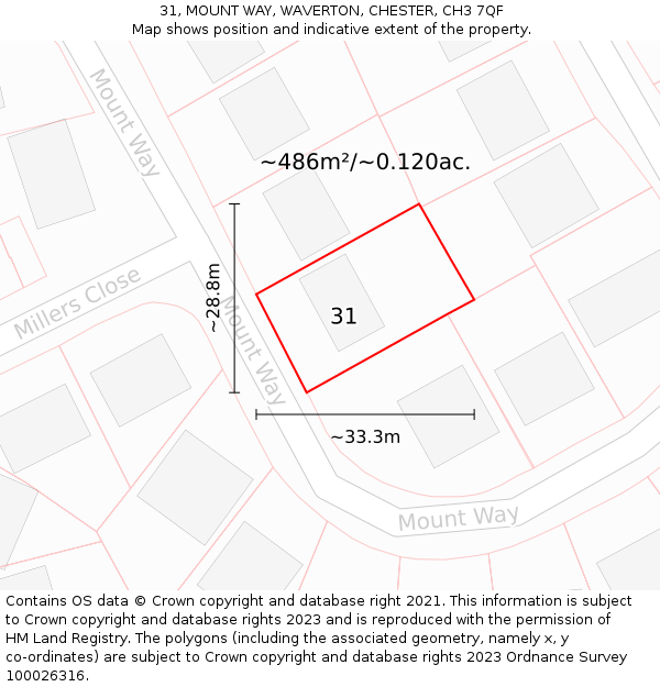 31, MOUNT WAY, WAVERTON, CHESTER, CH3 7QF: Plot and title map