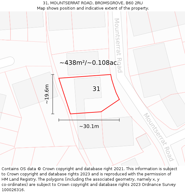 31, MOUNTSERRAT ROAD, BROMSGROVE, B60 2RU: Plot and title map