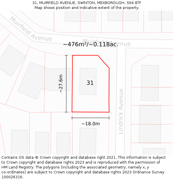31, MUIRFIELD AVENUE, SWINTON, MEXBOROUGH, S64 8TF: Plot and title map