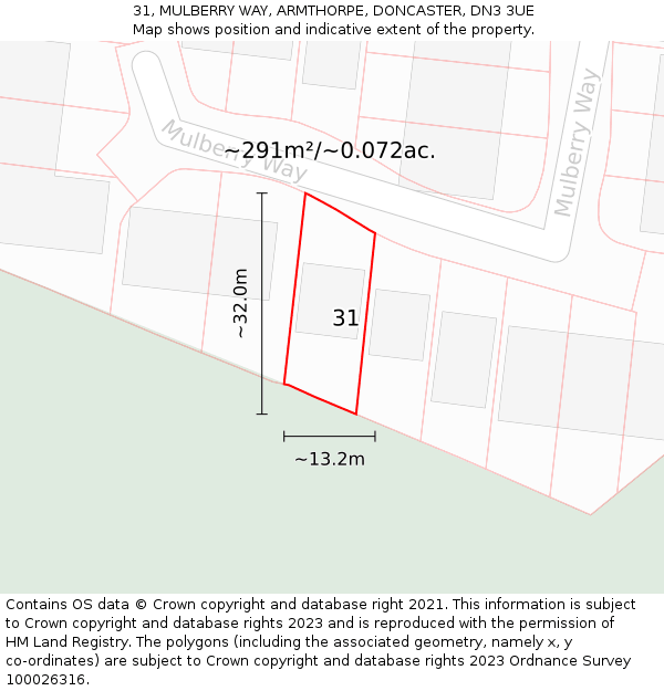 31, MULBERRY WAY, ARMTHORPE, DONCASTER, DN3 3UE: Plot and title map
