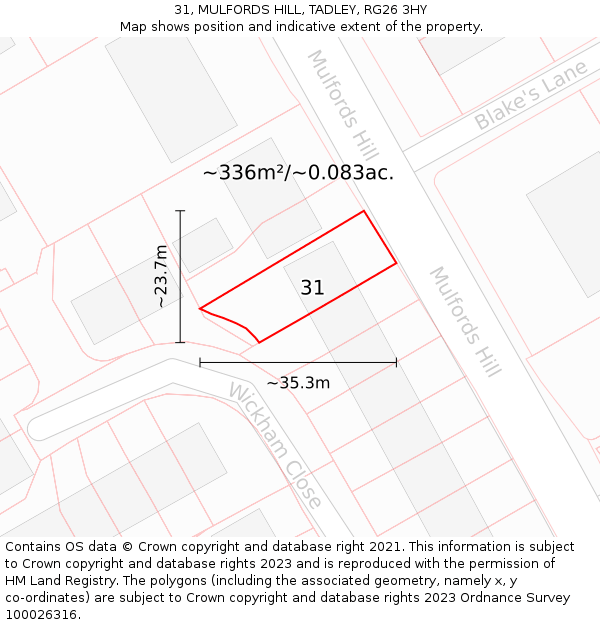 31, MULFORDS HILL, TADLEY, RG26 3HY: Plot and title map
