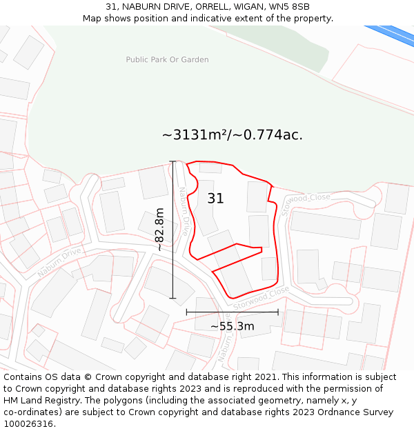 31, NABURN DRIVE, ORRELL, WIGAN, WN5 8SB: Plot and title map