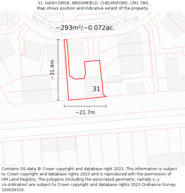 31, NASH DRIVE, BROOMFIELD, CHELMSFORD, CM1 7BG: Plot and title map