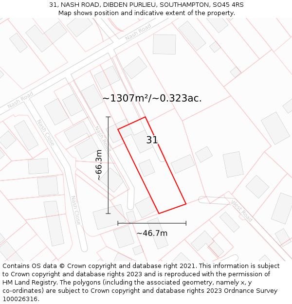 31, NASH ROAD, DIBDEN PURLIEU, SOUTHAMPTON, SO45 4RS: Plot and title map