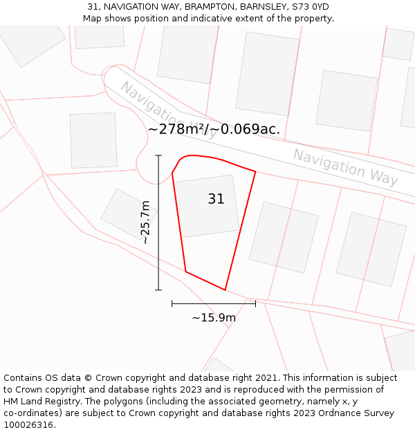 31, NAVIGATION WAY, BRAMPTON, BARNSLEY, S73 0YD: Plot and title map