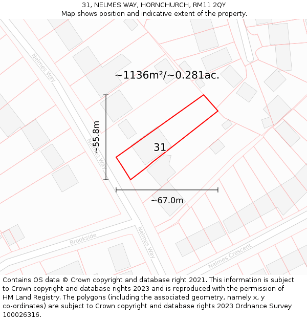 31, NELMES WAY, HORNCHURCH, RM11 2QY: Plot and title map
