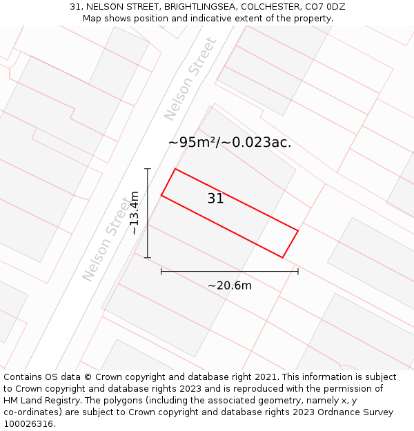 31, NELSON STREET, BRIGHTLINGSEA, COLCHESTER, CO7 0DZ: Plot and title map