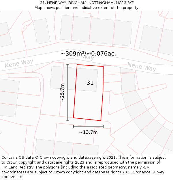 31, NENE WAY, BINGHAM, NOTTINGHAM, NG13 8YF: Plot and title map