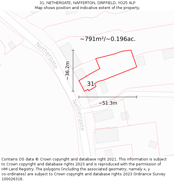 31, NETHERGATE, NAFFERTON, DRIFFIELD, YO25 4LP: Plot and title map