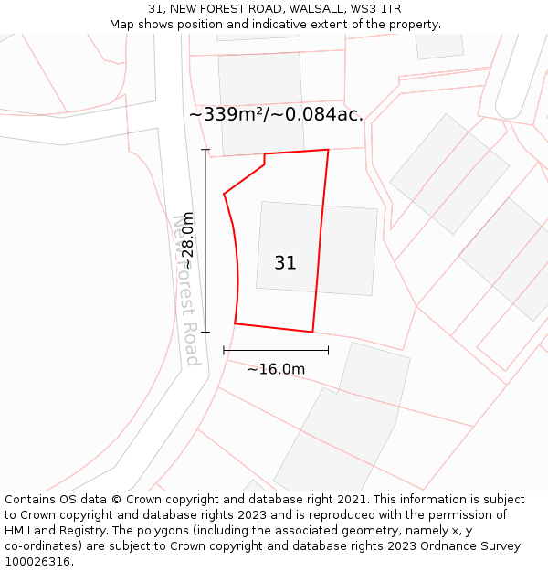 31, NEW FOREST ROAD, WALSALL, WS3 1TR: Plot and title map