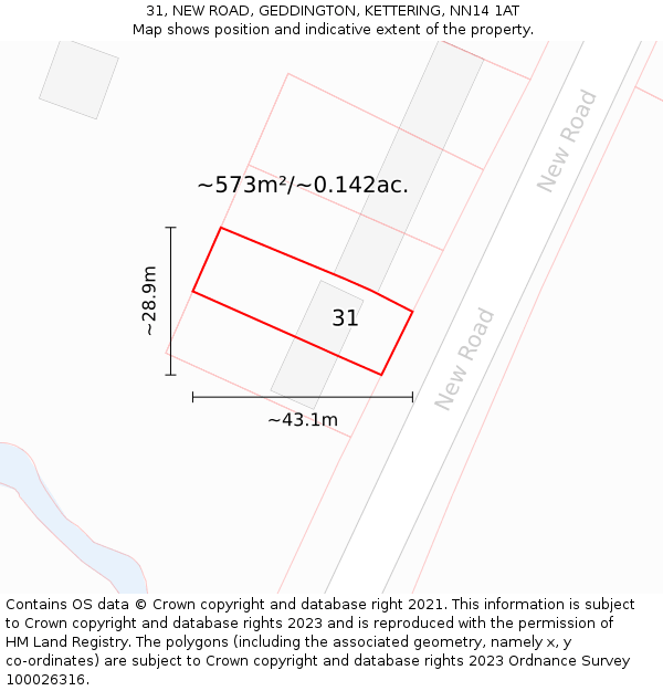 31, NEW ROAD, GEDDINGTON, KETTERING, NN14 1AT: Plot and title map