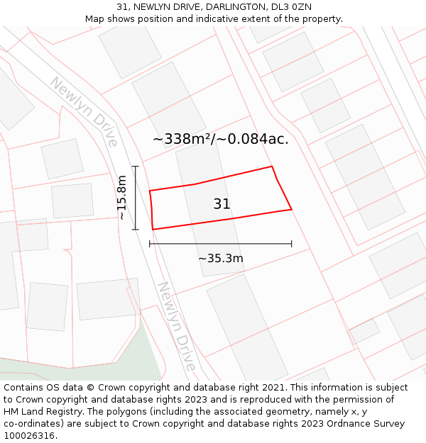 31, NEWLYN DRIVE, DARLINGTON, DL3 0ZN: Plot and title map