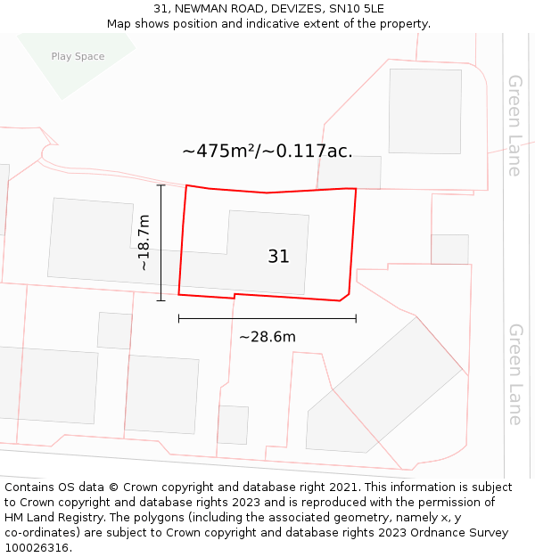 31, NEWMAN ROAD, DEVIZES, SN10 5LE: Plot and title map