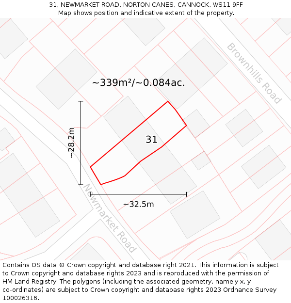 31, NEWMARKET ROAD, NORTON CANES, CANNOCK, WS11 9FF: Plot and title map