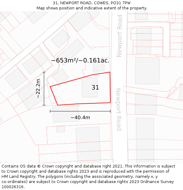 31, NEWPORT ROAD, COWES, PO31 7PW: Plot and title map