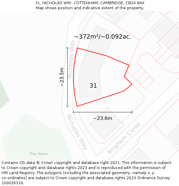 31, NICHOLAS WAY, COTTENHAM, CAMBRIDGE, CB24 8AX: Plot and title map