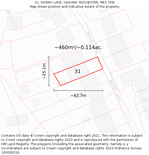 31, NORAH LANE, HIGHAM, ROCHESTER, ME3 7EW: Plot and title map