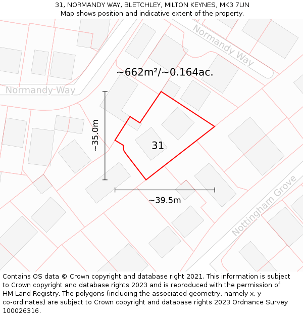 31, NORMANDY WAY, BLETCHLEY, MILTON KEYNES, MK3 7UN: Plot and title map