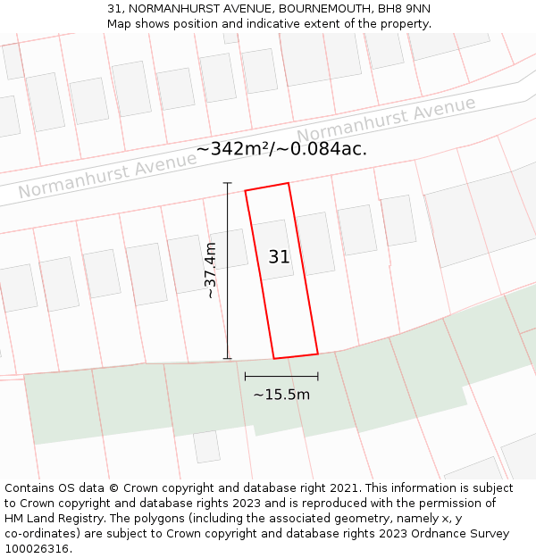 31, NORMANHURST AVENUE, BOURNEMOUTH, BH8 9NN: Plot and title map