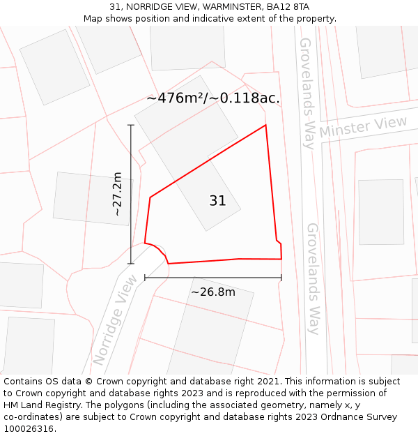 31, NORRIDGE VIEW, WARMINSTER, BA12 8TA: Plot and title map