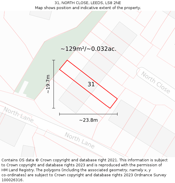 31, NORTH CLOSE, LEEDS, LS8 2NE: Plot and title map