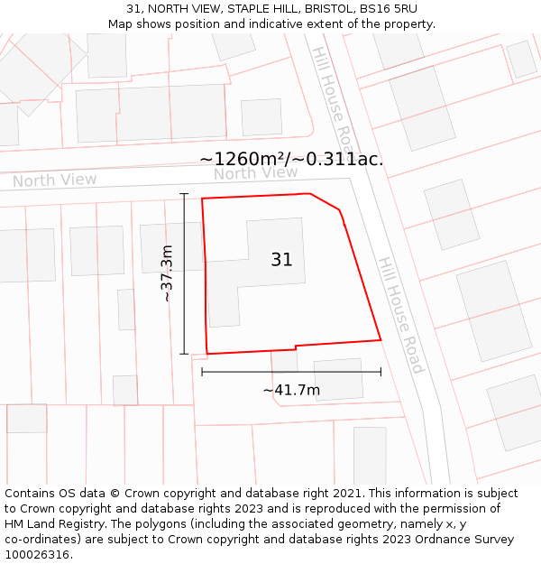 31, NORTH VIEW, STAPLE HILL, BRISTOL, BS16 5RU: Plot and title map