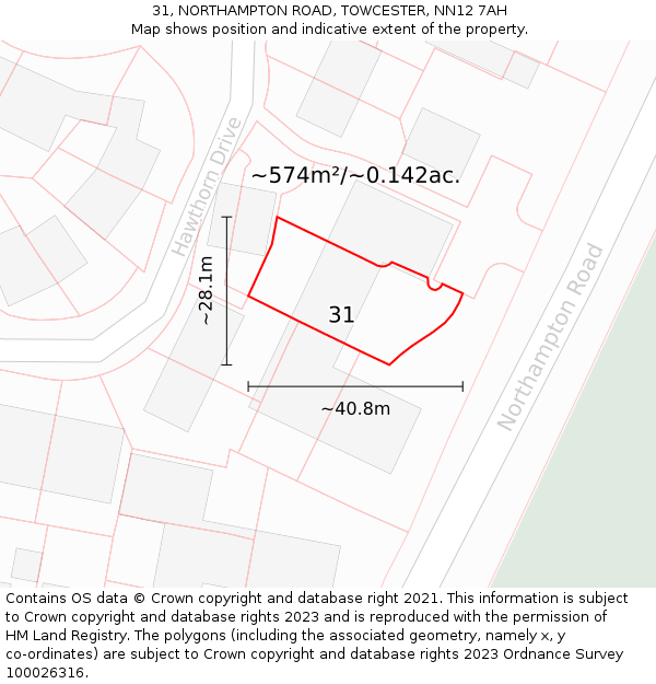 31, NORTHAMPTON ROAD, TOWCESTER, NN12 7AH: Plot and title map