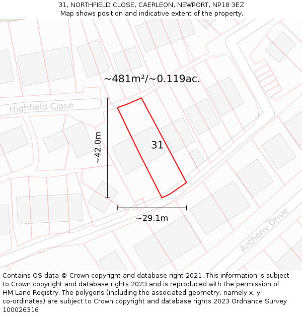 31, NORTHFIELD CLOSE, CAERLEON, NEWPORT, NP18 3EZ: Plot and title map