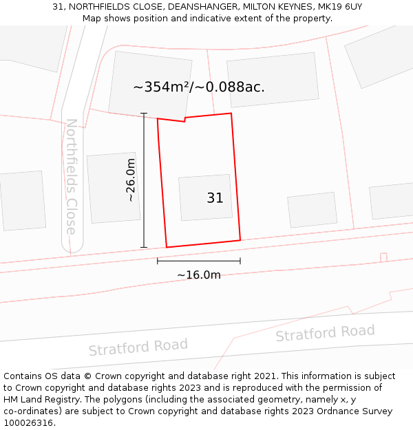 31, NORTHFIELDS CLOSE, DEANSHANGER, MILTON KEYNES, MK19 6UY: Plot and title map