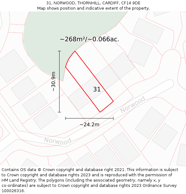 31, NORWOOD, THORNHILL, CARDIFF, CF14 9DE: Plot and title map