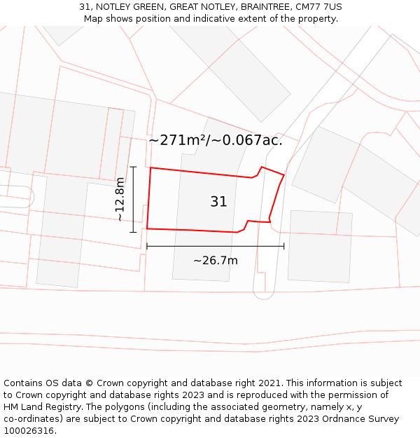 31, NOTLEY GREEN, GREAT NOTLEY, BRAINTREE, CM77 7US: Plot and title map