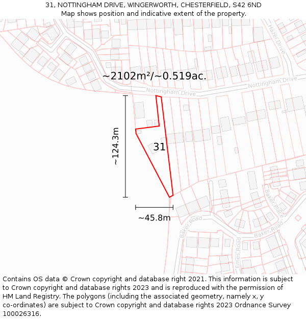 31, NOTTINGHAM DRIVE, WINGERWORTH, CHESTERFIELD, S42 6ND: Plot and title map