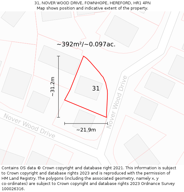 31, NOVER WOOD DRIVE, FOWNHOPE, HEREFORD, HR1 4PN: Plot and title map