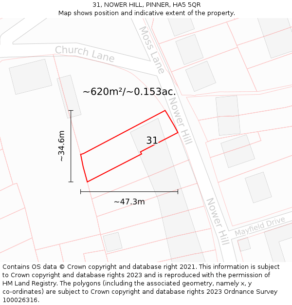 31, NOWER HILL, PINNER, HA5 5QR: Plot and title map