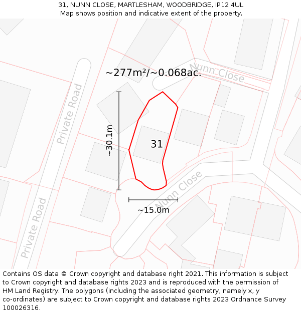 31, NUNN CLOSE, MARTLESHAM, WOODBRIDGE, IP12 4UL: Plot and title map