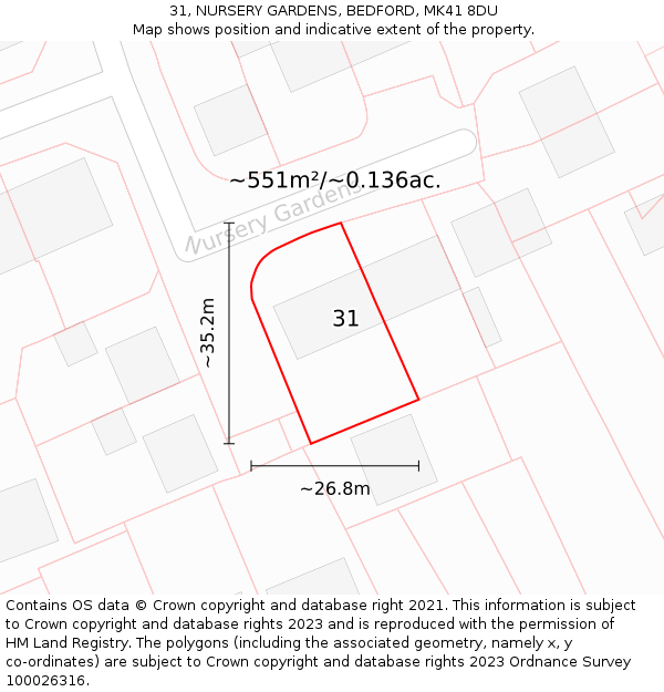 31, NURSERY GARDENS, BEDFORD, MK41 8DU: Plot and title map