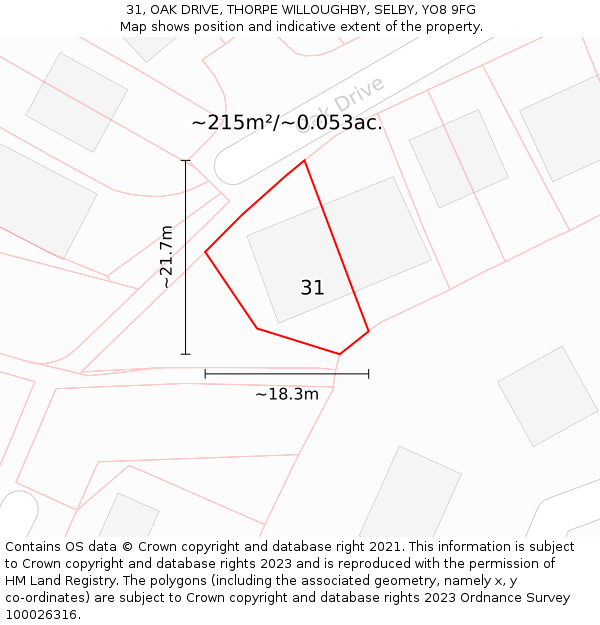 31, OAK DRIVE, THORPE WILLOUGHBY, SELBY, YO8 9FG: Plot and title map