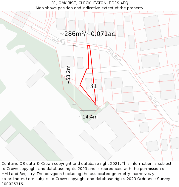 31, OAK RISE, CLECKHEATON, BD19 4EQ: Plot and title map
