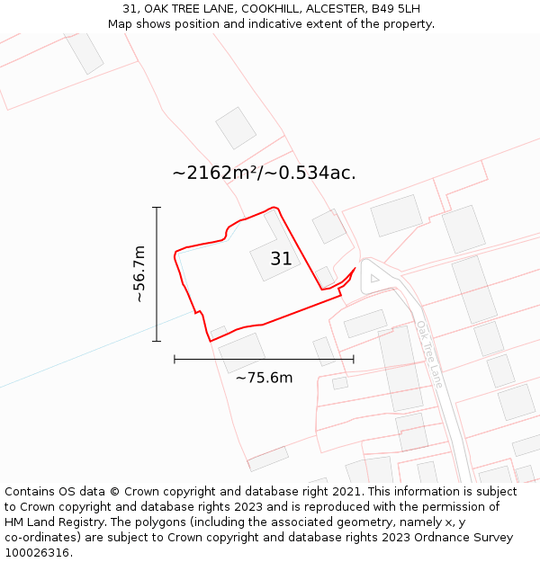 31, OAK TREE LANE, COOKHILL, ALCESTER, B49 5LH: Plot and title map