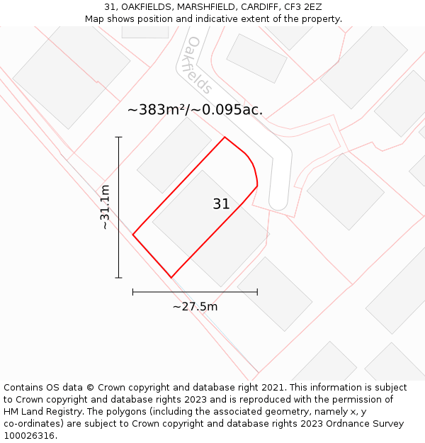 31, OAKFIELDS, MARSHFIELD, CARDIFF, CF3 2EZ: Plot and title map