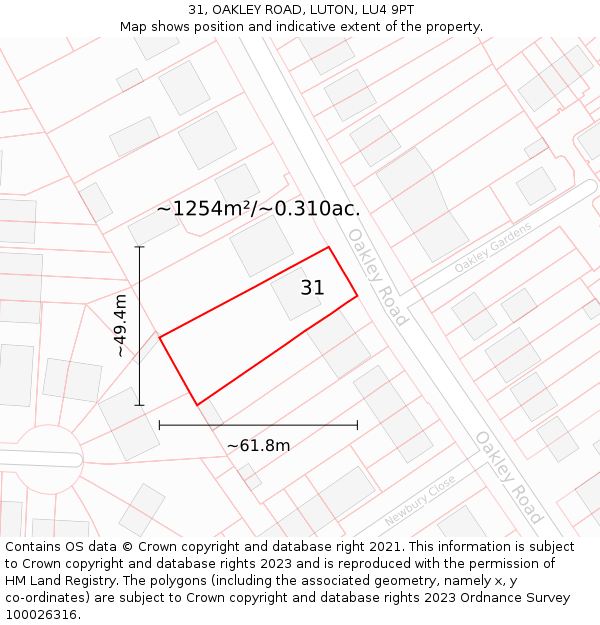 31, OAKLEY ROAD, LUTON, LU4 9PT: Plot and title map