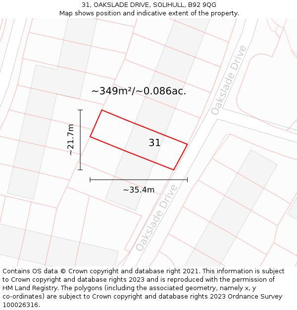 31, OAKSLADE DRIVE, SOLIHULL, B92 9QG: Plot and title map