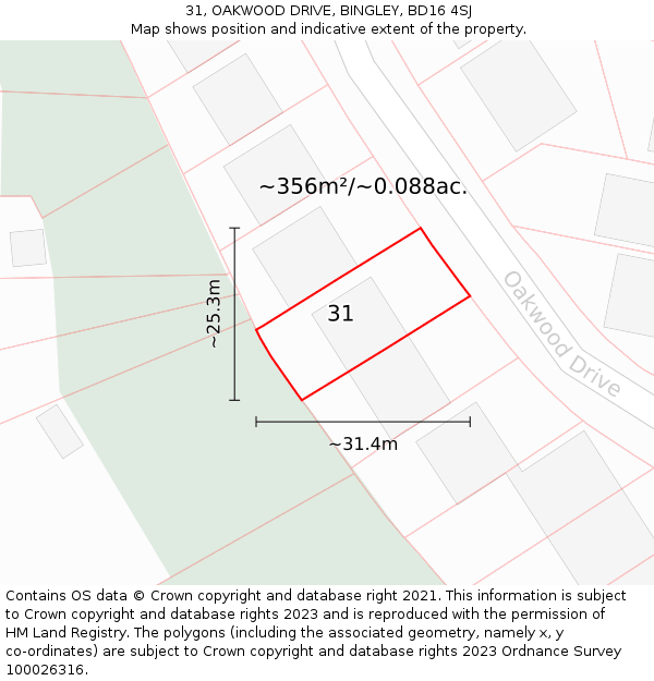 31, OAKWOOD DRIVE, BINGLEY, BD16 4SJ: Plot and title map
