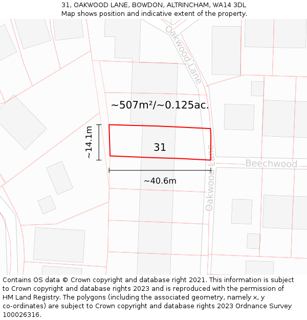 31, OAKWOOD LANE, BOWDON, ALTRINCHAM, WA14 3DL: Plot and title map