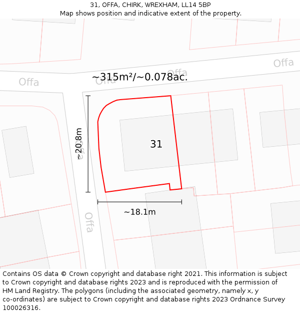 31, OFFA, CHIRK, WREXHAM, LL14 5BP: Plot and title map