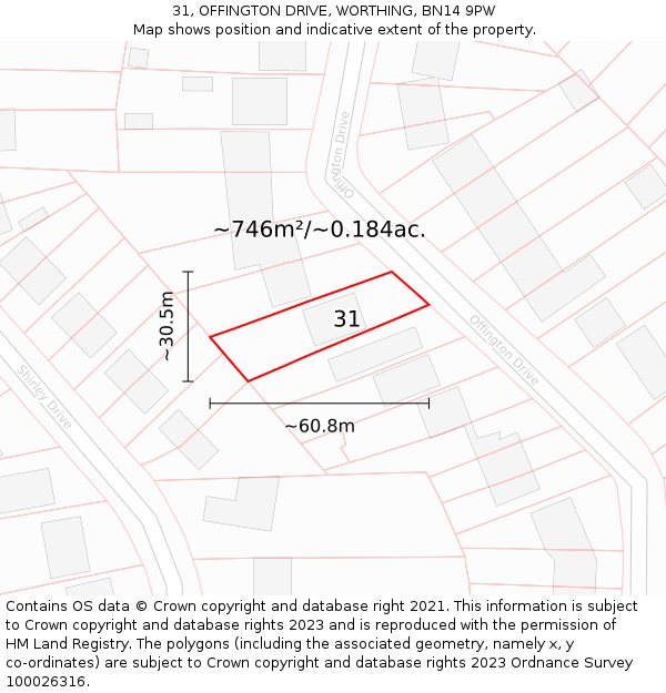 31, OFFINGTON DRIVE, WORTHING, BN14 9PW: Plot and title map