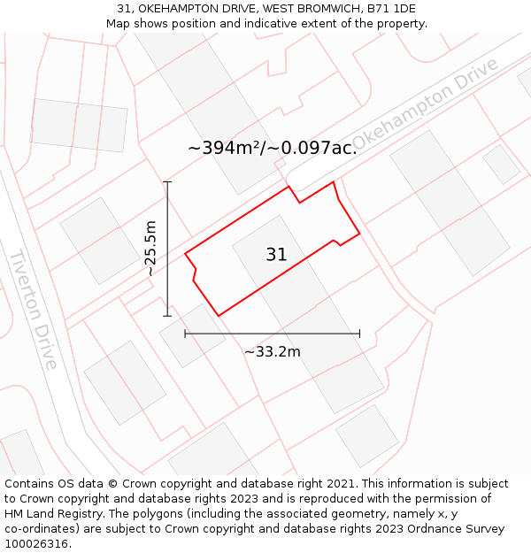31, OKEHAMPTON DRIVE, WEST BROMWICH, B71 1DE: Plot and title map