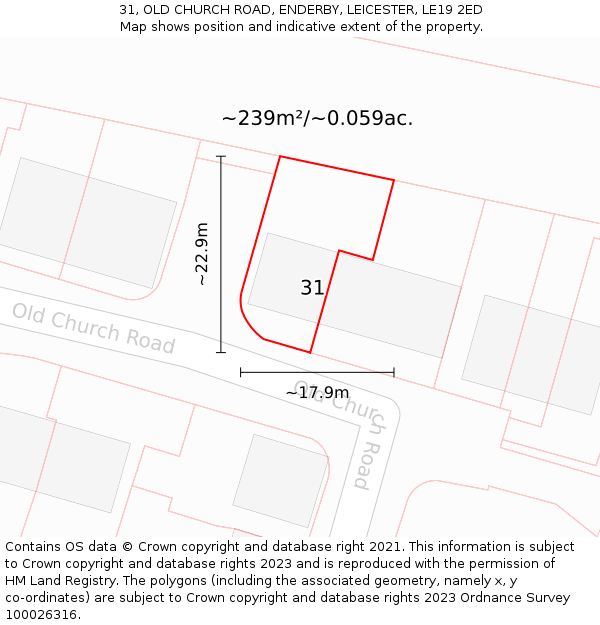 31, OLD CHURCH ROAD, ENDERBY, LEICESTER, LE19 2ED: Plot and title map